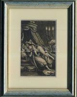 cca 1870 Török háremi pornót ábrázoló acélmetszet, keretben (12,5x16,5cm), Lipcse