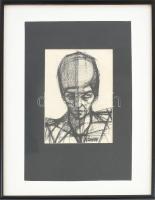 Kohán György (1910-1966): Konstruktív fej. Kréta, papír, jelzett. Üvegezett fakeretben. 24x17,5 cm.