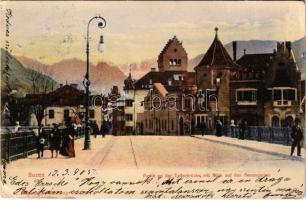 1905 Bolzano, Bozen (Südtirol); Partie an der Talferbrücke mit Blick auf den Rosengarten / bridge (EK)