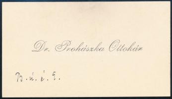 cca 1910 Prohászka Ottokár (1858-1927) püspök autográf BÚÉK felirata névjegykártyáján