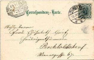 1904 Wien, Vienna, Bécs; Maria-Theresia Monument / street view, monument, horse-drawn tram, coat of ...