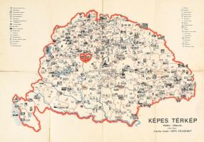 1931 Képes térkép. Nagy-Magyarország képes térképe. 70x50 cm Hajtva Hátul ragasztással megerősítve