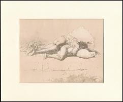 Zichy Mihály (1827-1906): Erotikus jelenet. Nyomat, paszpartuban, 14×18 cm
