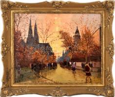 Berkes Antal (1874-1938): Nagyvárosi ősz. Olaj, vászon. Jelzett. 53x65 cm. Dekoratív, kissé sérült fakeretben. / oil on canvas, signed, framed