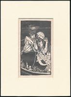 Kondor Béla (1931-1972): Csónakos. Fametszet, papír, jelzés nélkül, paszpartuban 13×7 cm