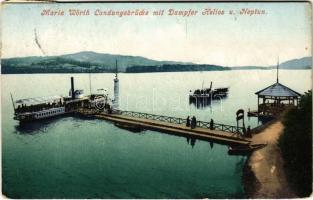 1910 Maria Wörth (Kärnten), Landungsbrücke mit Dampfer Helios u. Neptun / jetty with HELIOS and NEPTUN steamships (EK)