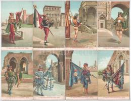 15 db RÉGI olasz litho képeslap, egyenruhások zászlókkal / 15 pre-1945 Italian litho art postcards: men in uniforms with flags (Ditta S. Venturini, Siena)