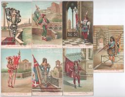 15 db RÉGI olasz litho képeslap, egyenruhások zászlókkal / 15 pre-1945 Italian litho art postcards: ...