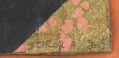 Szikora Tamás (1943-2012): Szecessziós doboz, 2009. Olaj, kollázs, karton, jelezve jobbra lent. 46,5...