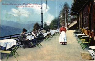 1913 Passo della Mendola, Mendelpass (Südtirol); Bahnhof Terrasse gegen die Dolomiten / railway restaurants terrace (EK)