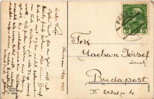 1913 Passo della Mendola, Mendelpass (Südtirol); Bahnhof Terrasse gegen die Dolomiten / railway rest...