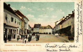1904 Rudolfovo, Rudolfswert; Hauptplatz von Süden. Verlag v. Alfons Oblak / main square, publishers shop (EK)