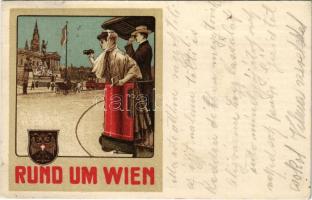 1912 Wien, Vienna, Bécs; Rund um Wien. salonwagen Rundfahrten der Wiener städtischen Strassenbahnen / tram trip. litho (EK)