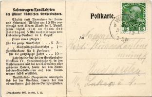 1912 Wien, Vienna, Bécs; Rund um Wien. salonwagen Rundfahrten der Wiener städtischen Strassenbahnen ...