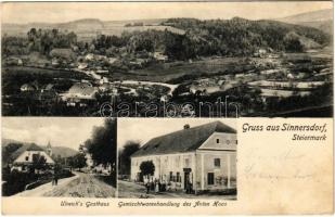 1906 Sinnersdorf, Pinkahatárfalu; Ulreich's Gasthaus, Gemischtwarenhandlung des Anton Haas / restaurant, shop (EB)