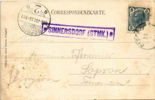 1906 Sinnersdorf, Pinkahatárfalu; Ulreich's Gasthaus, Gemischtwarenhandlung des Anton Haas / re...