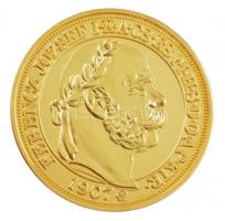1907. 100K "Ferenc József Megkoronázásának Negyvenedik Évfordulójára" aranyozott Ag utánve...