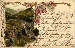Gries am Brenner (Tirol), Gruss aus Gries a. Brenner. Verlag v. Ferd Tschoner jun. Art Nouveau, floral, litho (EB)