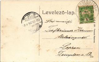 1908 Nyergesújfalu, Jókai utca, templom, talicskás nő (EK)