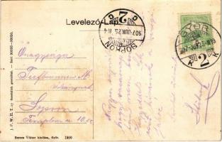 1907 Győr, Deák utca a pályaudvartól. Szecessziós montázs iniciáléval, Art Nouveau (fl)