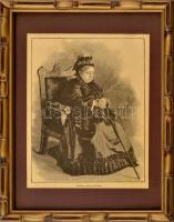 Viktória angol királynő (1819-1901). Rotációs fametszet, papír, jelzett a metszeten. Dekoratív, üvegezett fa keretben, 24x17,5 cm