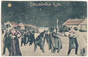 1908 Celldömölk. Humoros részeg montázs éjjel, Szagán János kiadása (EK)