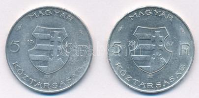 1947. 5Ft Ag "Kossuth" (2x) T:1-,2 ph, kis karc
Adamo F8.1