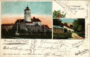1907 Fraknó, Forchtenstein; vár, vendéglő. Andr. Wegscheidler, Chwala / Burg, Gasthaus / castle, restaurant. floral