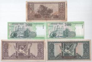 9db-os pengő, forint bankjegy tétel, közte 1998. 200Ft "FE8705074" + 1930. 100P csillagos ...