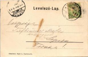 1906 Celldömölk, felüljáróhíd a vasútállomásnál, vonatok. Radó J. (EK)