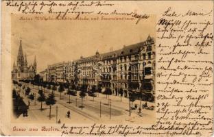 1903 Berlin, Kaiser Wilhelm-Gedächtniskirche und Tauenzienstrasse / memorial church, street view, tram (tear)