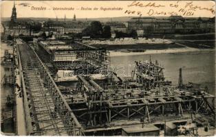 1909 Dresden, Interimsbrücke, Neubau der Augustusbrücke / temporary bridge, bridge construction (EK)