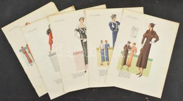 cca 1930 Les Grands Modeles, 5 db színes art deco divatillusztráció, 37x27,5 cm