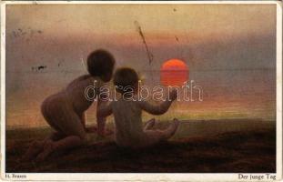 1916 Der junge Tag / Children art postcard. Wohlgemuth & Lissner Deutsche Meister-Sammlung No. 3012. s: H. Brasen (EK)