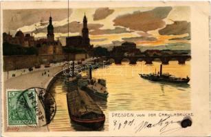1901 Dresden, von der Carolabrücke. Ottmar Zieher Kunstanstalt Kuenstlerpostkarte No. 2592. litho s: Paul Hey (EB)