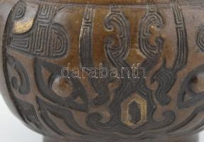 Antik bronz kaspó, kopásnyomokkal jelzés nélkül, m: 10 cm