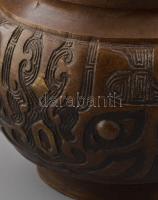 Antik bronz kaspó, kopásnyomokkal jelzés nélkül, m: 10 cm