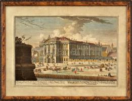 Kleiner, Salomon (1700-1761) - Corvinus, Johann August (1683-1738): Prospectus Palatii Trautsoniani (Bécs, Trautson-palota). Színezett rézmetszet, papír, a lap széle kissé koszos. Üvegezett fa keretben, 23x34 cm /  Palais Trautson, Vienna / Wien. Colored copper engraving, paper. In glazed frame.