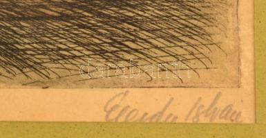 Élesdy István (1912-1987): Bástyarészlet (Bp., Halászbástya, Szent István-szobor). Színezett rézkarc...