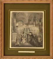 Pollák Zsigmond (1837-1912): Erzsébet királyné Deák ravatalánál. Rotációs fametszet, papír, jelzett a metszeten. Dekoratív, kissé sérült, üvegezett keretben, 28x23 cm