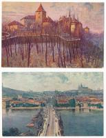 Praha, Prague; 8 pre-1945 unused artist signed postcards (Édit. F.J. Jedlicka)