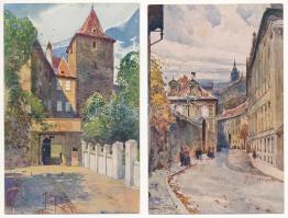 Praha, Prague; 8 pre-1945 unused artist signed postcards (Édit. F.J. Jedlicka)