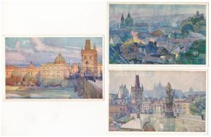 Praha, Prague; 23 pre-1945 unused artist signed postcards (Prazské akvarely Jaroslava Setelíka)