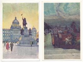 Praha, Prague; 23 pre-1945 unused artist signed postcards (Prazské akvarely Jaroslava Setelíka)