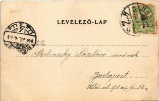 1906 Kassa, Kosice; Fő utca, villamos, Spiegel Jakab és Csupka Lajos üzlete / main street, tram, sho...