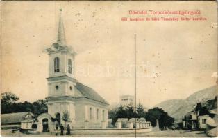 Torockószentgyörgy, Coltesti; Református templom, Báró Toroczkóy Victor kastélya. Dunky fivérek fényképészek kiadása / Calvinist church, castle (EK)