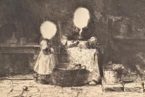Munkácsy Mihály (1844-1900): Konyhában. Munkácsy egyetlen rézkarca, papír, jelzett a karcon, kissé f...