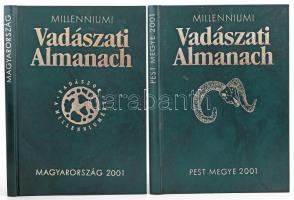 Millenniumi Vadászati Almanach, 2 kötet: Pest megye, Magyarország. H.n., 2001, Dénes Natur Műhely. Fekete-fehér és színes fotókkal. Kiadói műbőr-kötés.