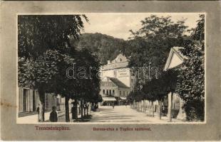 1914 Trencsénteplic, Trencianske Teplice; Baross utca, Teplicz nagy szálloda. Kondor Béla kiadása / street, grand hotel