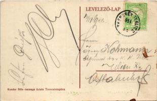 1914 Trencsénteplic, Trencianske Teplice; Baross utca, Teplicz nagy szálloda. Kondor Béla kiadása / ...